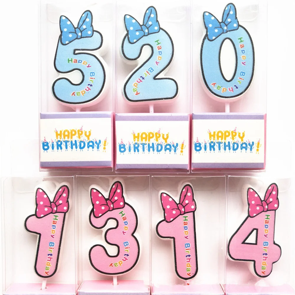 Цифровая свеча с бантом для детей милая мультяшная розовая креативная цифрами