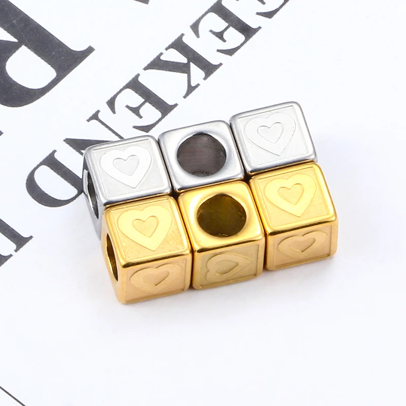 New Fashion Square Heart Beads For Jewelry Making Stainless Steel DIY Couple Necklace Bracelet Pendant Vacuum Plated 18k Gold