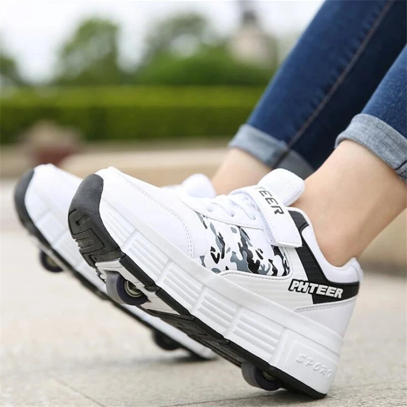 Adult Children Roller Skates Shoes Sneakers Men with Single Wheel and Double Wheel Rollers Skate Shoes Tennis Shoes Walking shoe