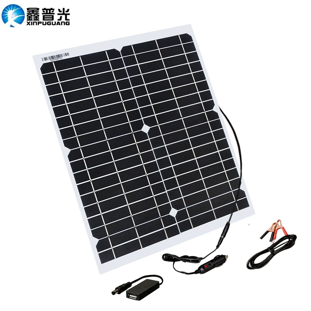 

100W 18V Solar Panel Kit (100Wh/day) DC Alligator Clip+Cigarette Lighter+ USB Cable For Mobile Phone Tablet Car Battery Charging