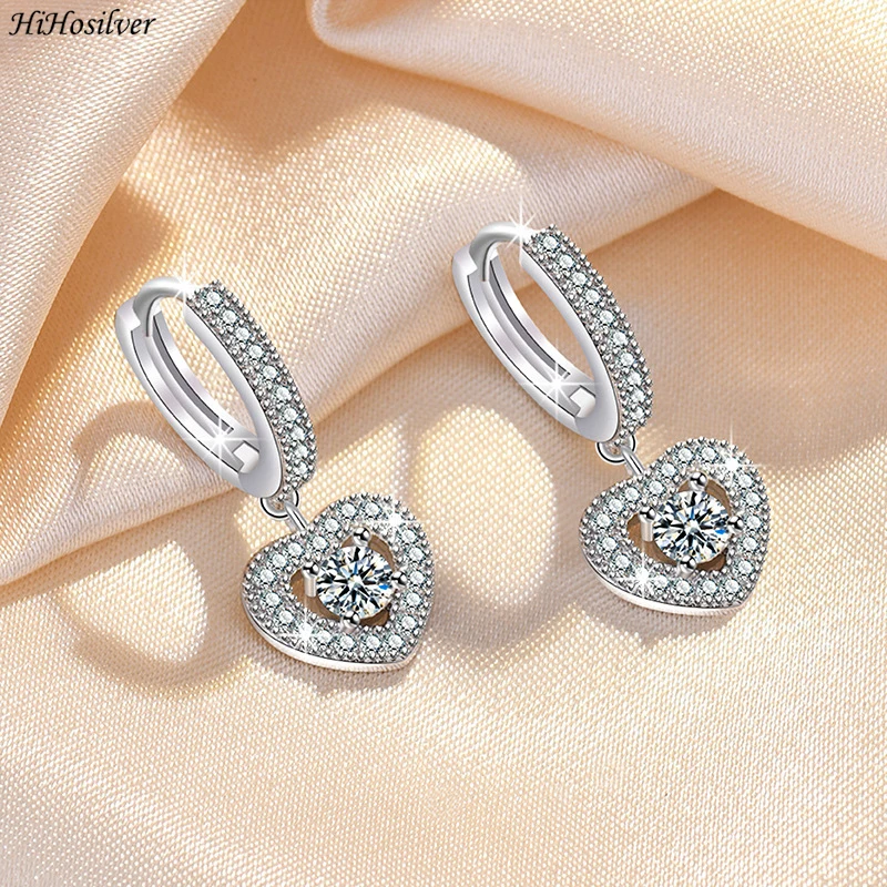 

HiHosilver 925 Silver Needle New Ladies Fashion High-quality Jewelry Crystal CZ Zircon Heart Drop Earrings HS0122