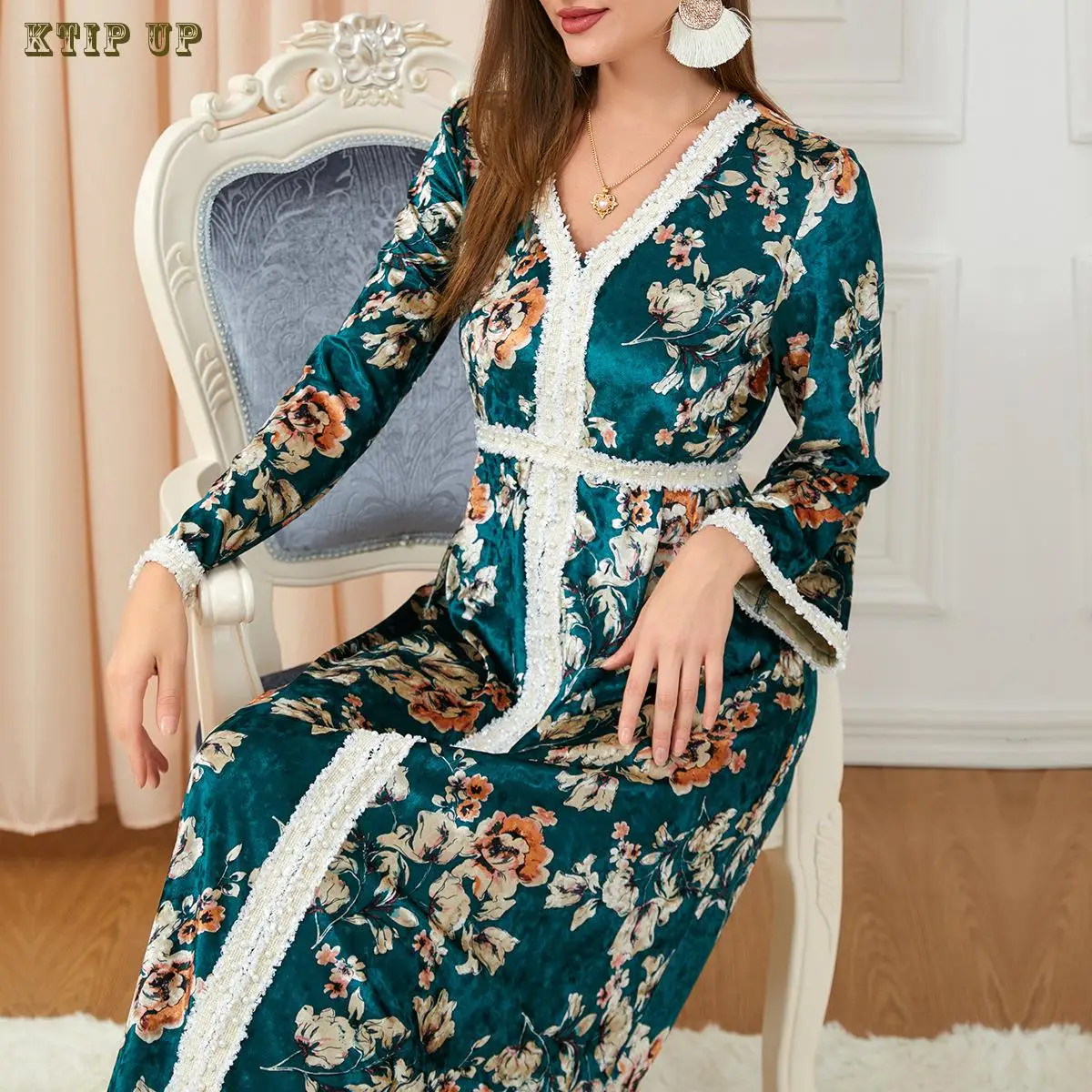 

Ramadan Morocco Dress Muslim Women Abaya Floral Print Prayer Long Sleeve Robe India Abayas Dubai Turkey Longue Vestidos Largos