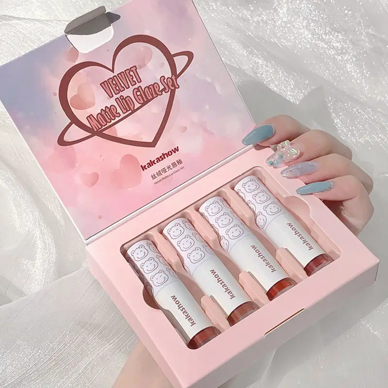

4pcs Water Gloss Lip Glaze Matte Lip Clay Whitening Labiales Mate Larga Duracion Makeup Maquillaje Liquid Lipstick Set Comestics