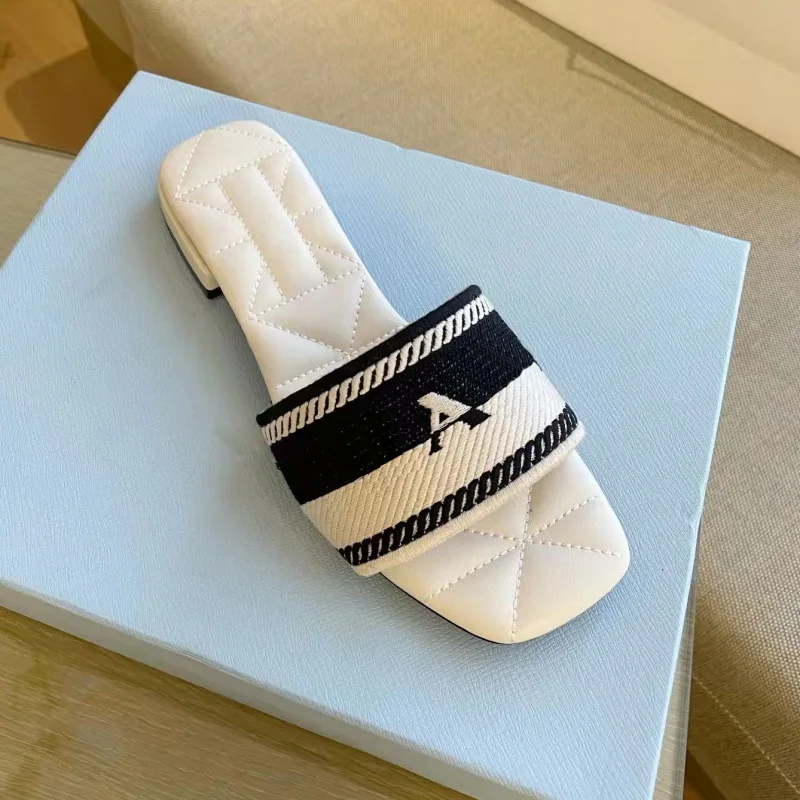 

2022 summer women's sandals new letters embroidered slippers women's herringbone slippers casual flats indoor slippers