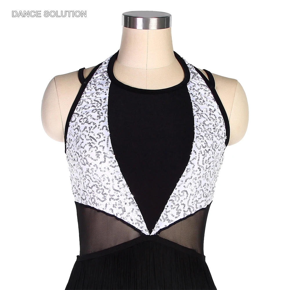 Черный спандекс с белыми блестками лиф Джаз танцевальный костюм кисточкой Skir для