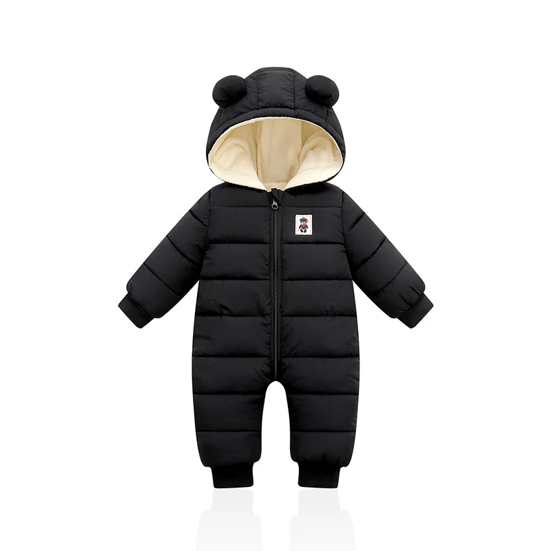 Infants And Young Children Plus Velvet Thick Down Jumpsuit Boys And Girls Hoodie Jumpsuit Romper