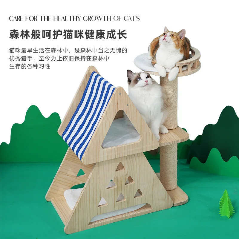 

Solid wood cat crawl frame cat nest cat tree integrated cat rack small villa sisal cat grab column pet toy manufacturer