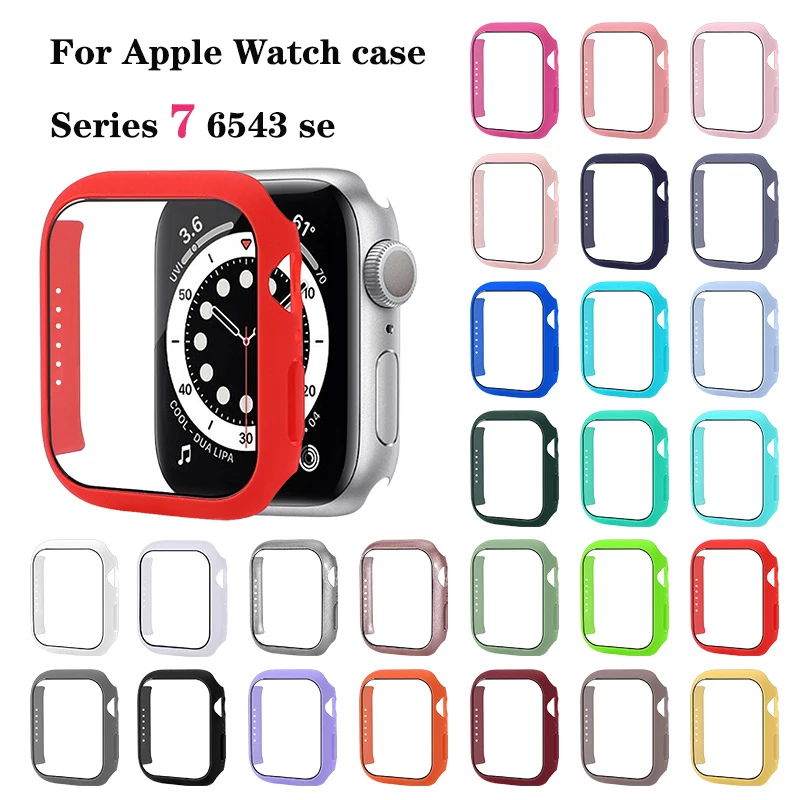 

Glass+Case Protection Apple Watch Case Series 8/7 41mm 45mm Bumper for iWatch se654 321 42 38 40 44mm Protector Ultra 49mm Cover