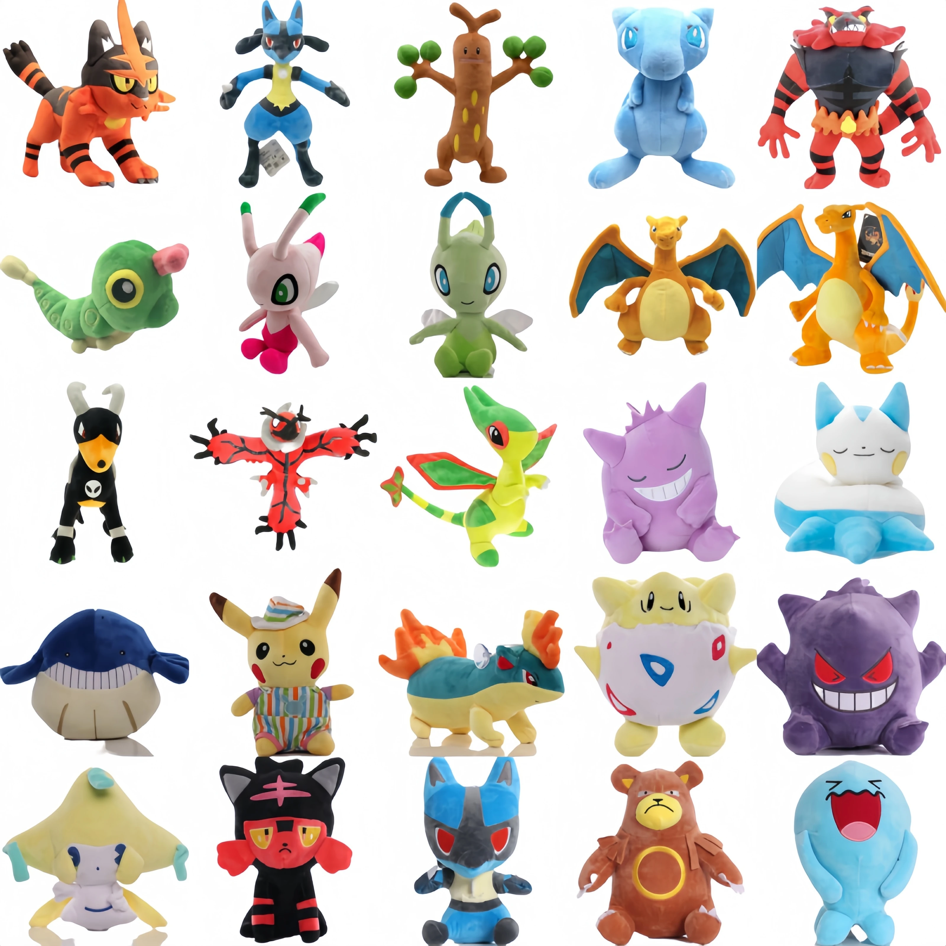 Плюшевые игрушки Pokemon Pikachu Sudowoodo Celebi Incineroar Torracat Gengar Flygon Zoroark Peluche Kawaii Charizard плюшевые