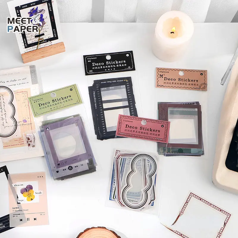 

Винтажные Стикеры для украшения, фотобумага с рамкой 15 листов, водонепроницаемая, в эстетике, дневник, планировщик, канцелярские принадлежности