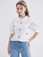 molan sweet woman blouses new fashion shirts embroidery female clothing back straps vintage female chic top