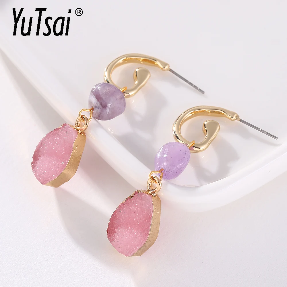 

YUTSAI Fashion Simple Pink Drop Earrings Natural Stone Water Drop Short Stud Earrings for Women Jewelry Gifts YT670