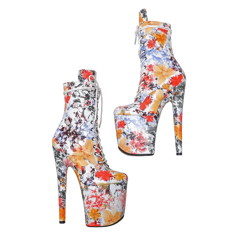 Leecabe  20CM/8inches flower pattern upper ankle platform Pole Dance boot