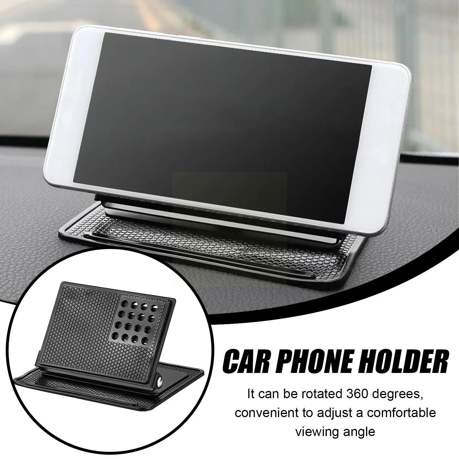 

Car Phone Holder 360 Rotating Silicone Non-Slip Mat Black Car Adjustable Dashboard Pad Angle Bracket Sticky I3D6