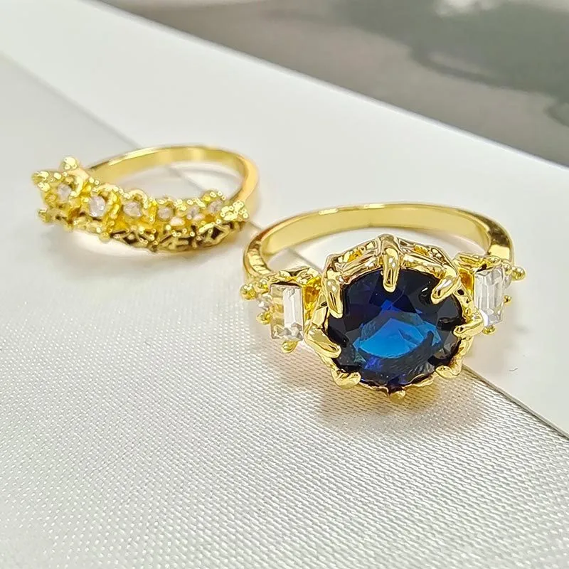 

New Trendy Wedding Rings for Women Luxury Inlaid AAA Cubic Zirconia Double Stackable Rings Party 2Pcs Set Fashion Jewelry