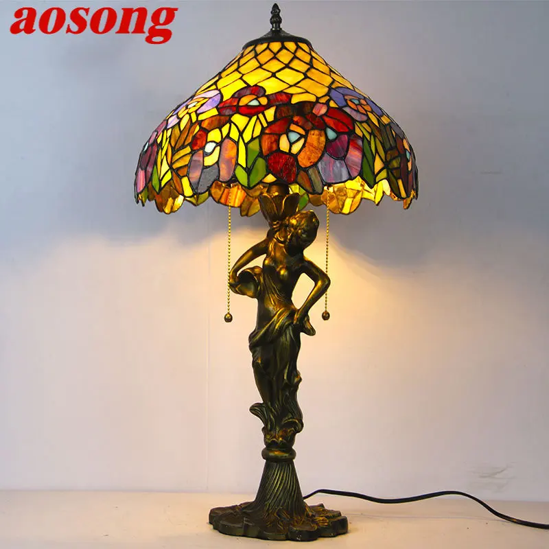 

AOSONG Tiffany Table Lamp LED Creative Exquisite Color Glass Desk Light Decor For Home Study Bedroom Hotel Bedside