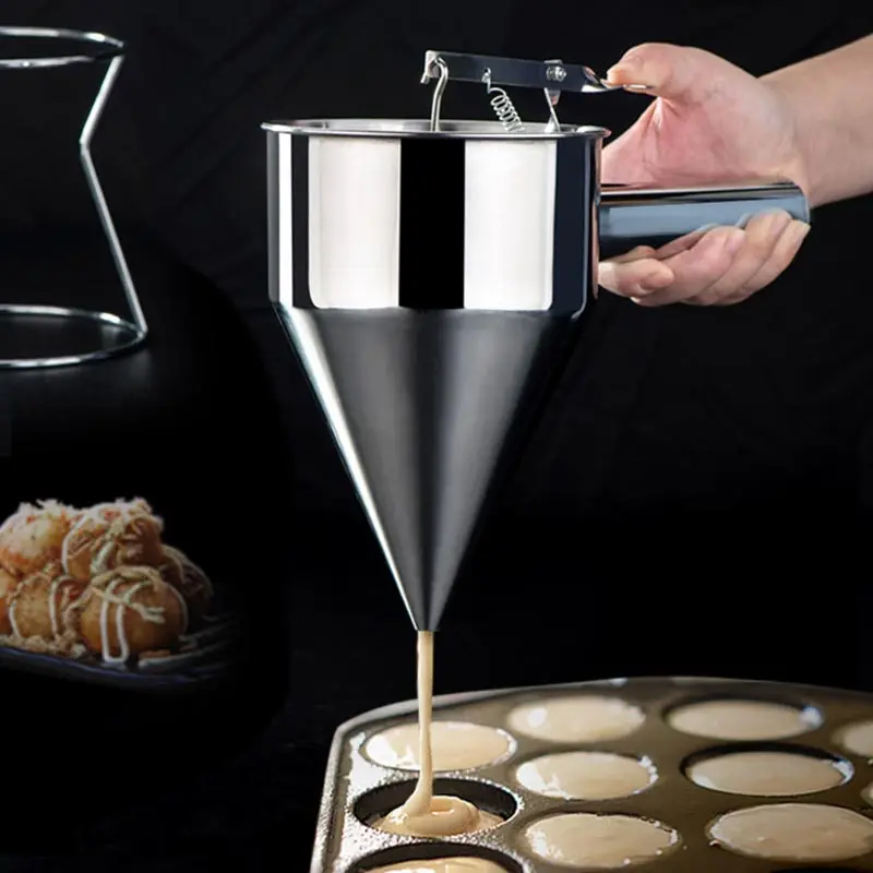 

Multifunction Fish Ball Funnels with Rack Stainless Steel Pancake Batter Dispenser Funnel Stirring Batter Separator Kitchen Tool
