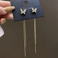 2022 korean fashion temperament ins gold simple butterfly tassel long earrings for women jewelry wedding party gifts