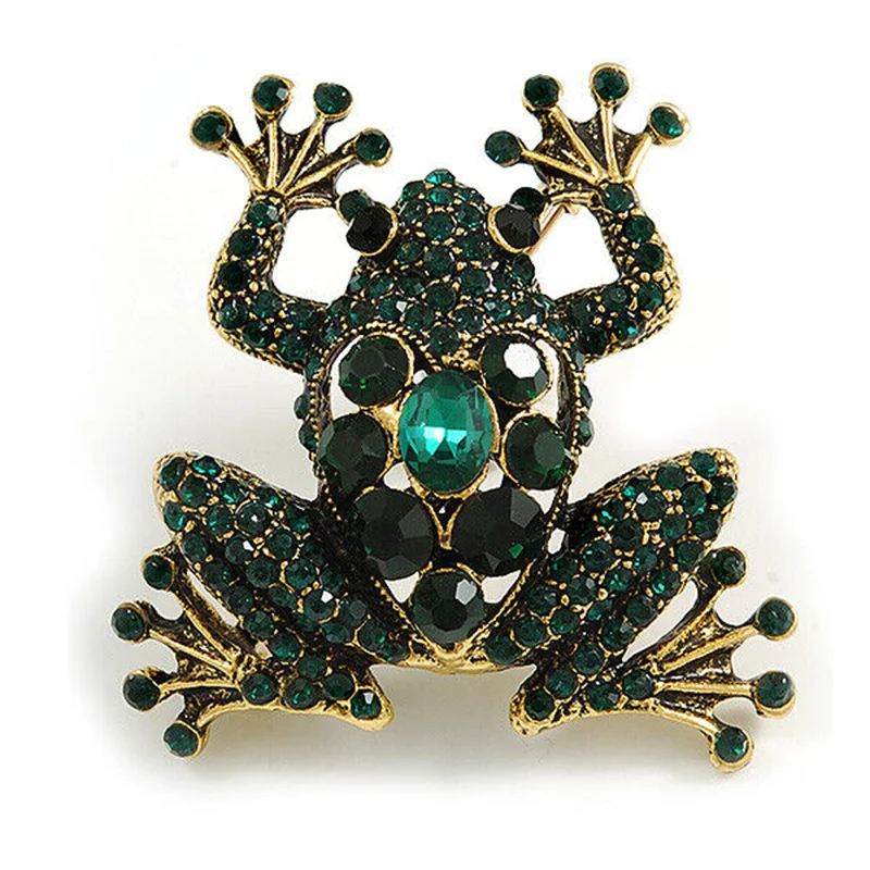 

Vintage Creativity Frog Pin Brooches Green Crystal Shiny Rhinestone Animal Corsage Brooch Exaggerated Animal Shape Pins Gifts