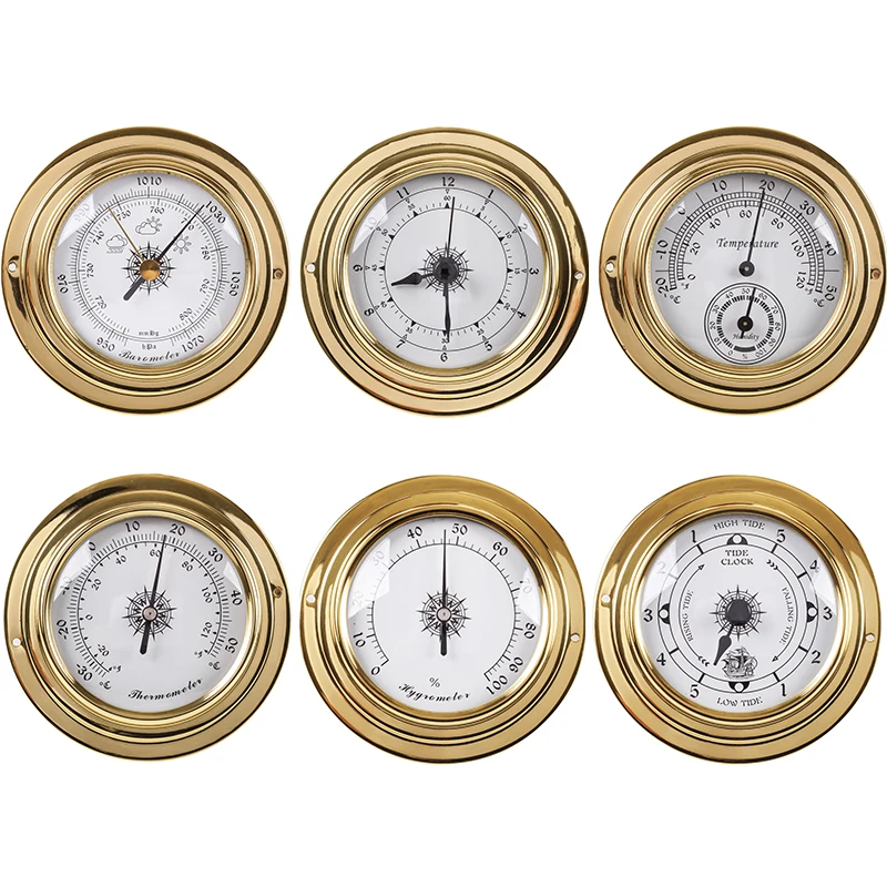 

3" Brass Case Traditional Weather Station Barometer Temperature Hygrometer Humidity and Clock (White Dial) b2804
