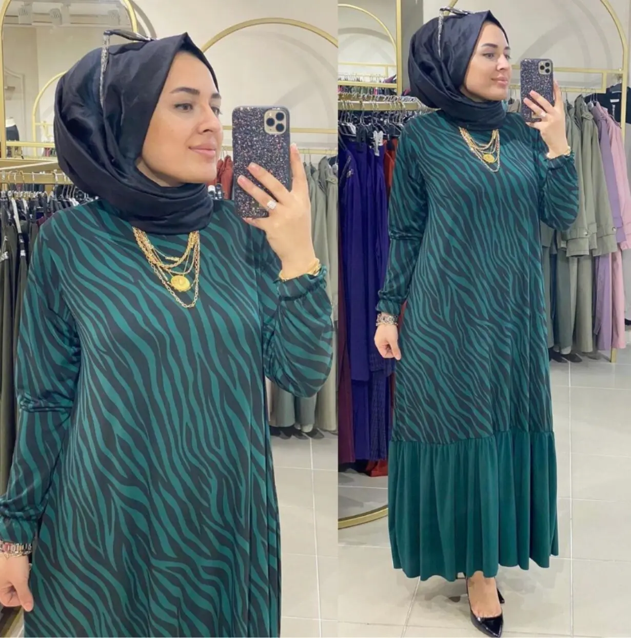 Wepbel Djellaba Printed Abaya Women Muslim Dress Hijab Islamic Clothing Robe Caftan Loose Maxi Ruffle Long Sleeve Dress Kaftan