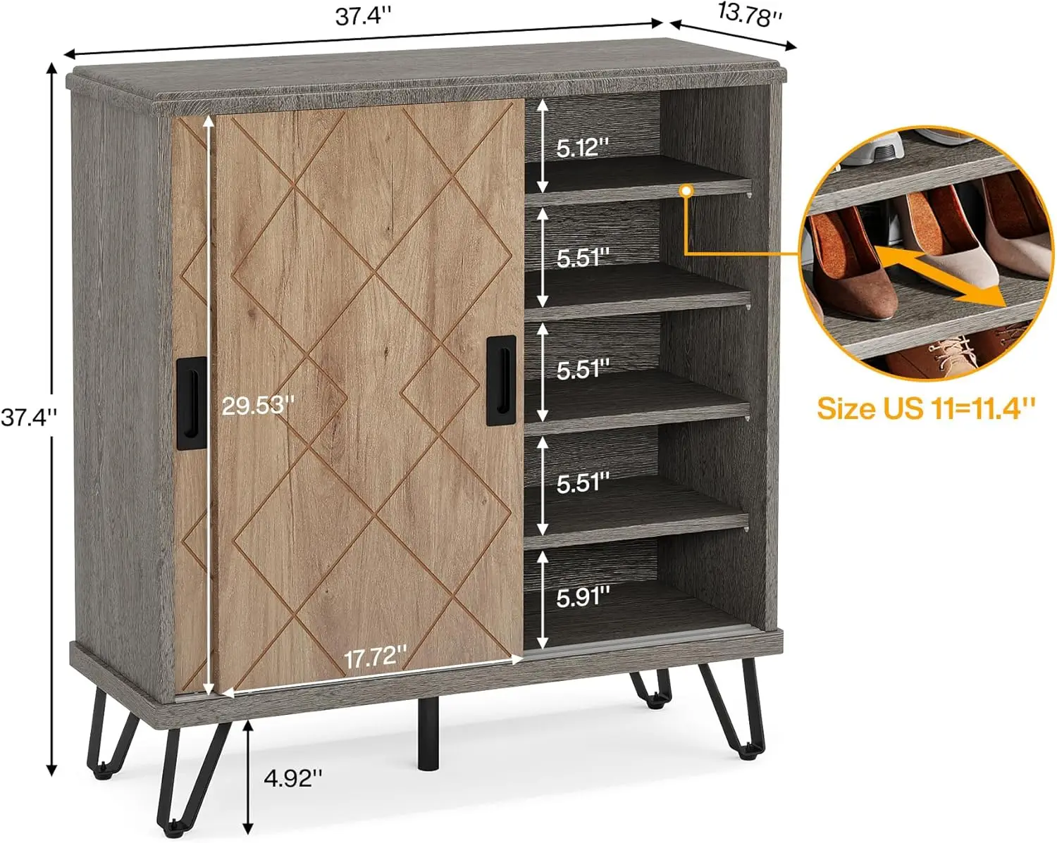 Шкаф для обуви с раздвижными дверцами 5-ярусный деревянный шкаф-органайзер