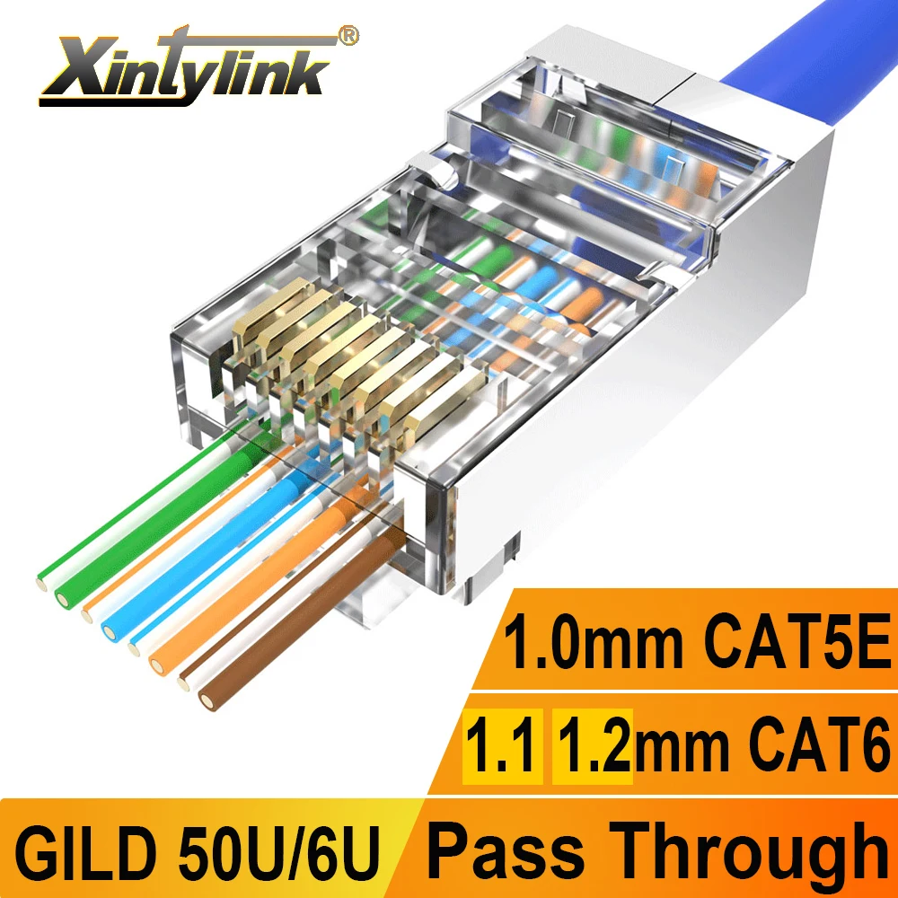 Разъем xintylink rj45 cat6 cat5e, SFTP, FTP, STP, для сетевого кабеля ethernet, rg, rj 45, cat 6, металлический экранированный Разъем lan 50U/6U