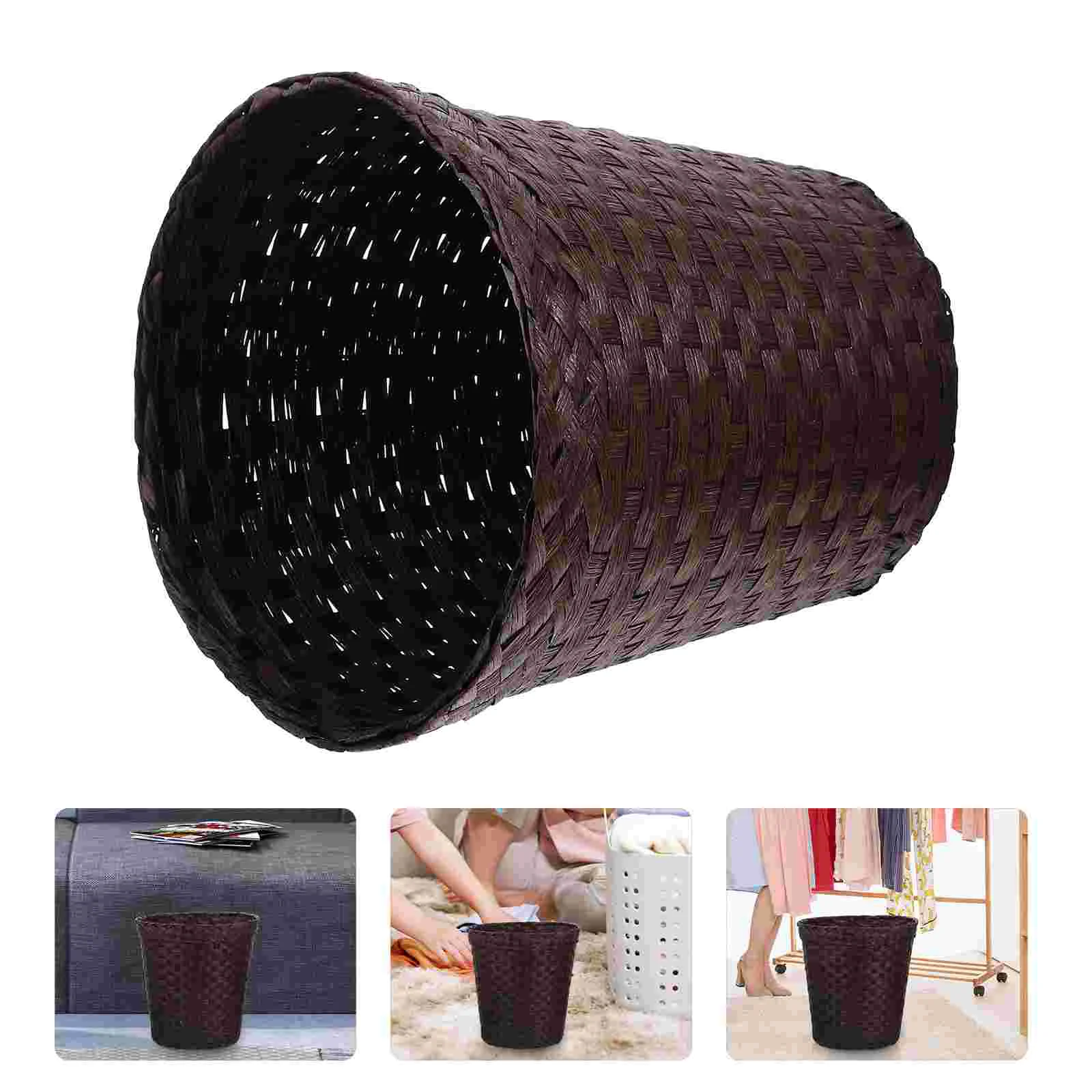 

Basket Can Trash Woven Waste Wicker Rattan Garbage Baskets Storage Bathroom Bin Wastebasket Bedroomlaundrypaper Round Container