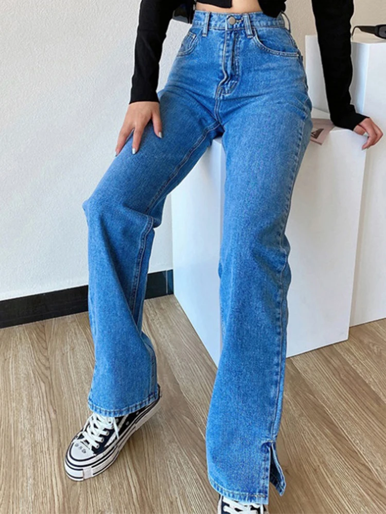 2023 European and American spring and autumn women's jeans temperament commuter trousers denim washed cotton blue jeans women