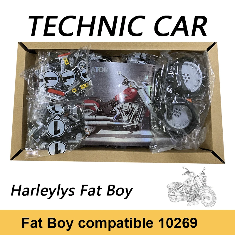 

High-tech Famous Motorcycle Fat Boy Building Blocks Technical City Speed Racing Sports Car Bricks Toys For Boy Gifts Fit 10269