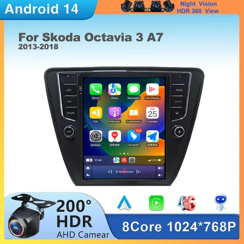 Для Skoda Octavia 3 A7 2013-2018 Tesla Style Android 14 Автомагнитола 4G CarPlay Стерео Мультимедийный плеер GPS Интеллектуальные системы