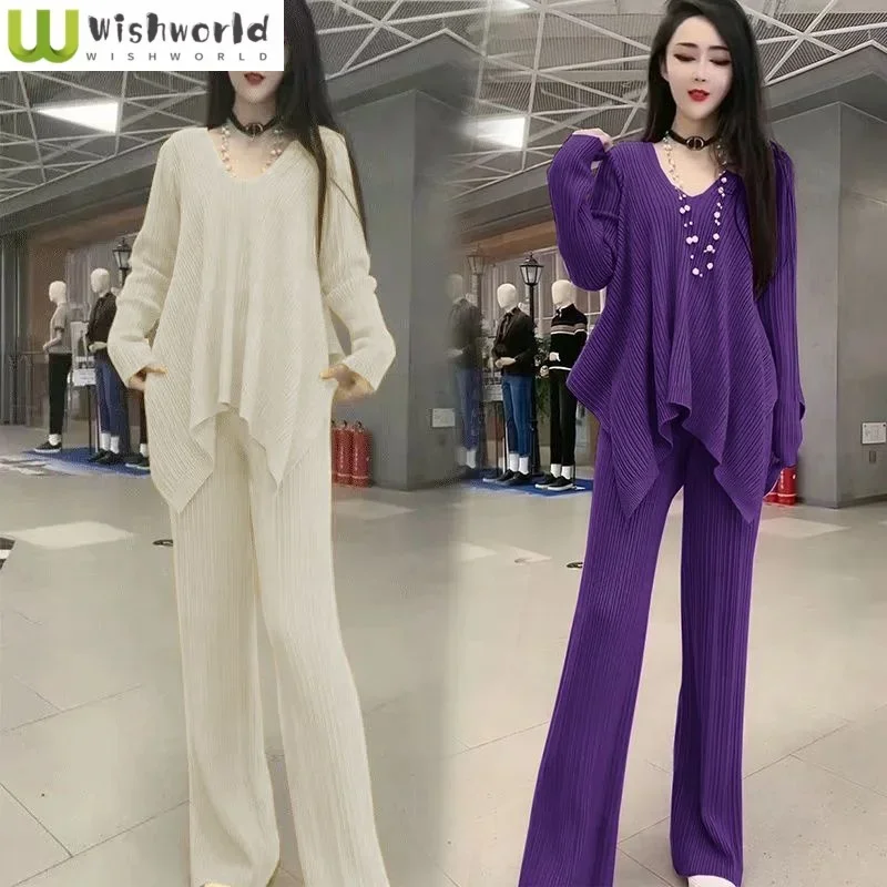 Плиссированный пуловер с v-образным вырезом и длинными рукавами повседневные