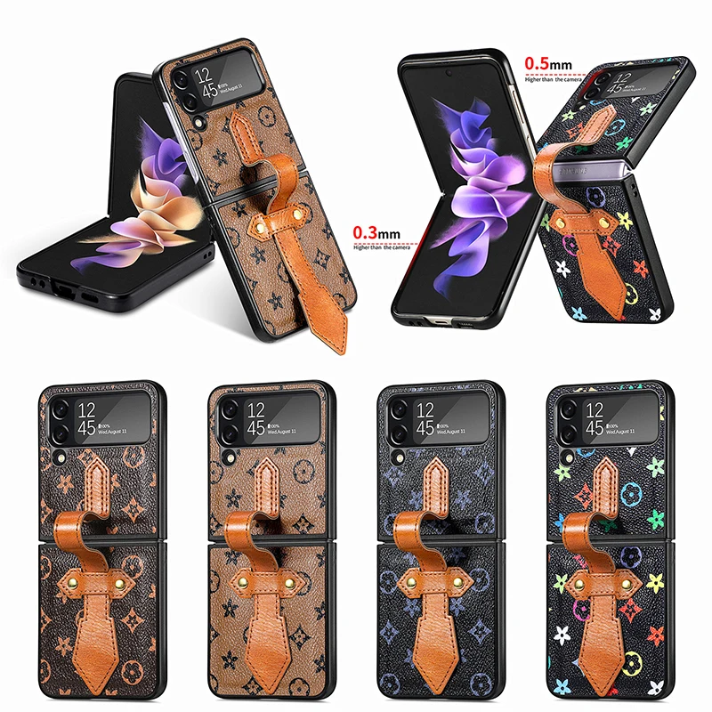 

Fashion Painted Leather Case For Samsung Galaxy Z Flip 4 5G 2022 wristband Back Cover Galaxy Z Flip4 Coque Etui