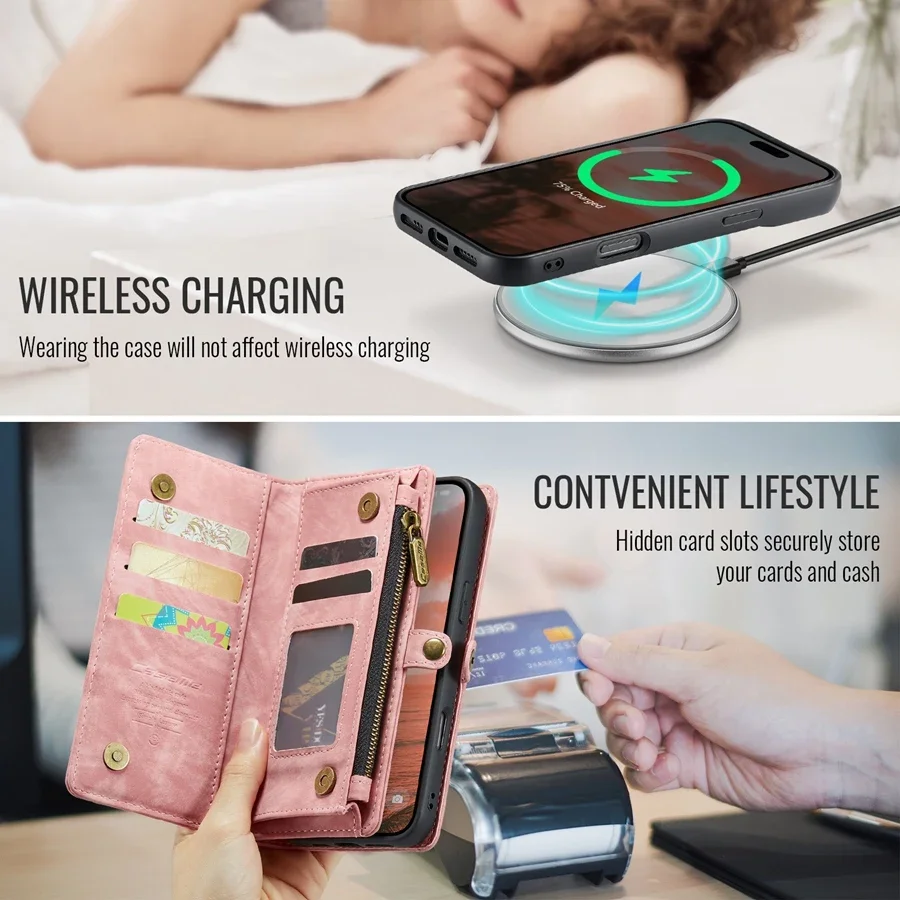 Роскошный кошелек 2 в 1 + Сильный магнитный чехол для телефона с беспроводной