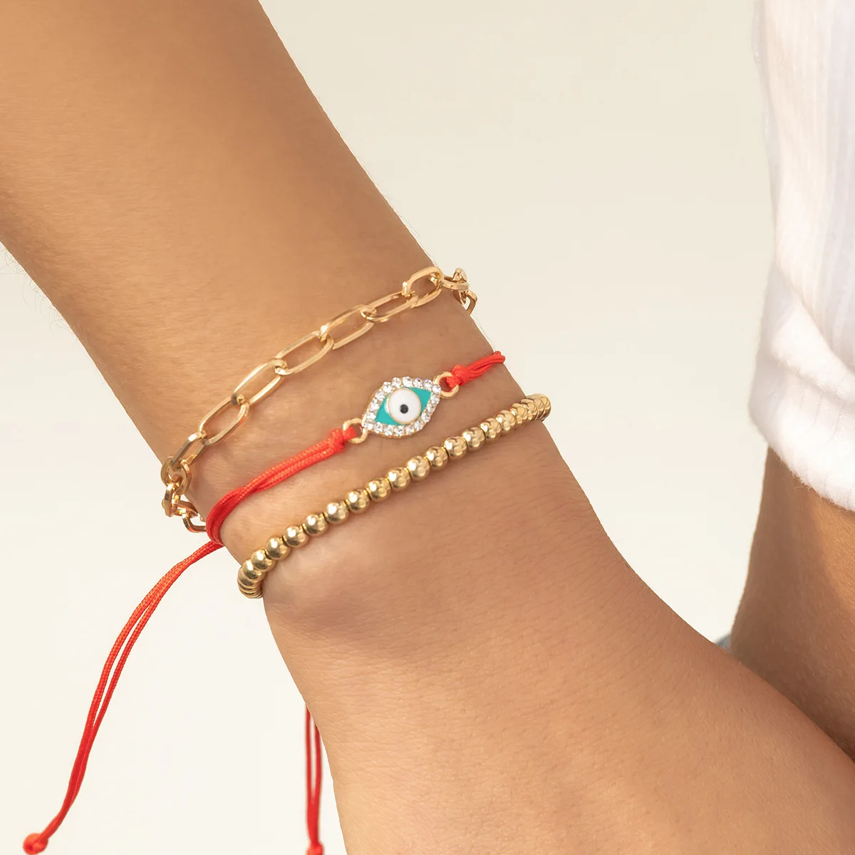 

Women Bracelet On Hand Set Multilayer Vintage Jewelry Thread Evil Eye Gold Punk Accessories Bohemian Bead Bracelet