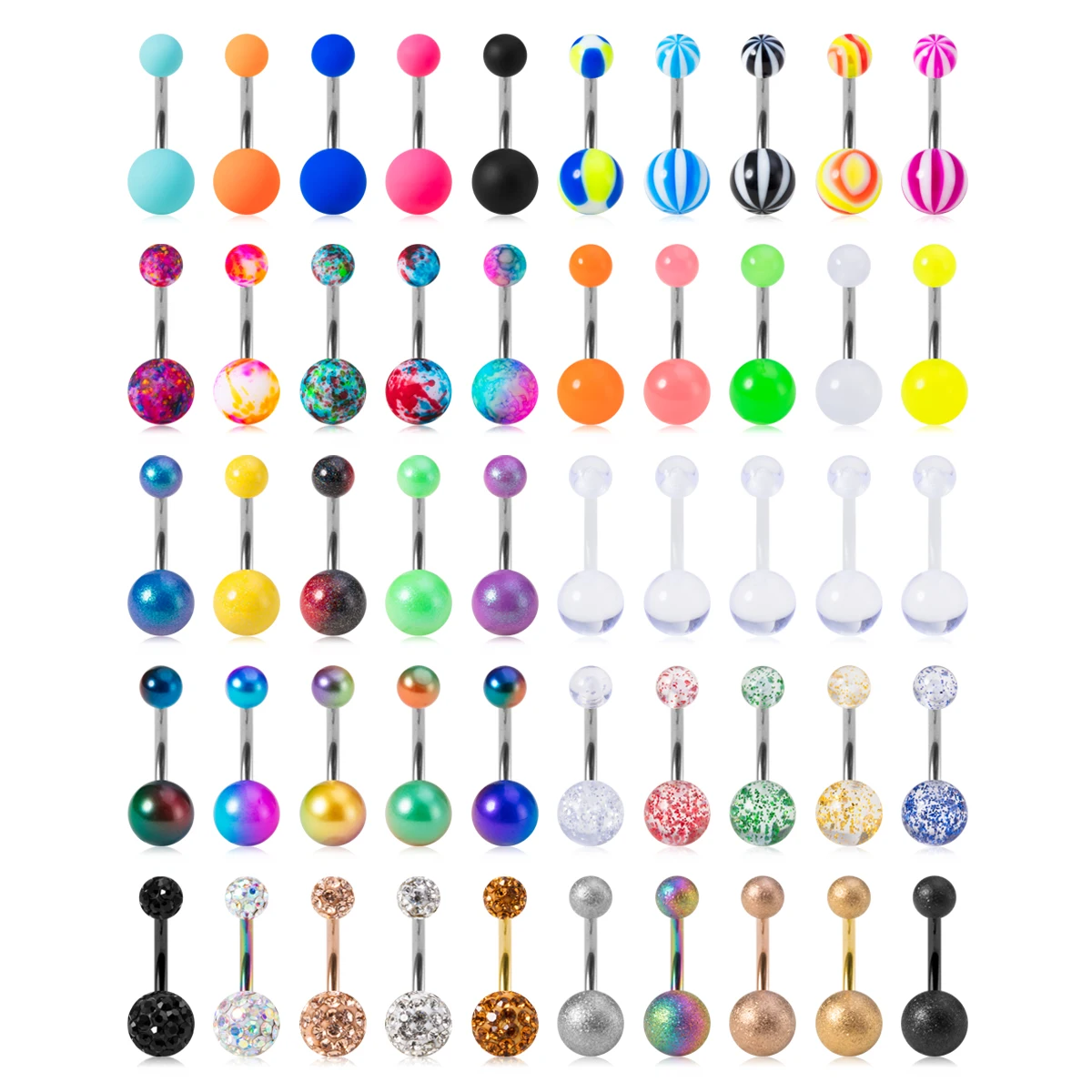 

5pcs New Colorful Belly Button Ring Acrylic Ball Navel Ring Piercing Barbell Stud Stainless Steel Bar for Women Body Jewelry 14G