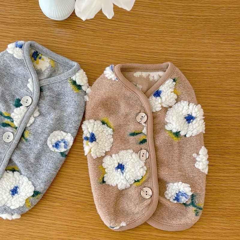 

Pet Embroidered Cherry Blossom Jacket Winter Teddy Vest Bichon Warm Open Shirt Japanese Dog Clothes Puppy Birthday Gift