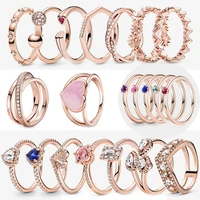 fashion trendy original rose gold color pink heart cz ring women authentic anniversary jewelry sparkling zircon ring gift
