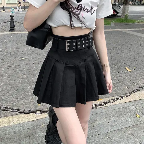 Skirts Women Mini Pleated Elegant Korean Style Fashion Ladies Streetwear Summer Slim Fit Casual Belt All-match Chic Design Retro
