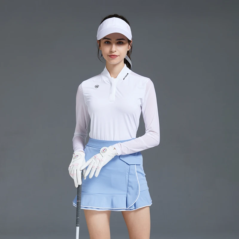 SWAN LOVE Golf Women Shirt 2022 New Golf Ice Silk Sunscreen Tops Long Sleeve T-shirt Ladies Skirt Spring Summer Ruffle Skort