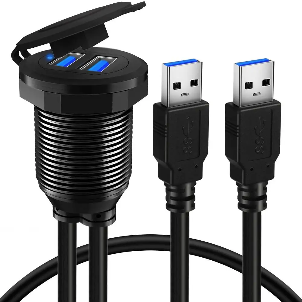 

Двойной порт USB 3,0 Автомобильный Кабель для скрытого монтажа панель приборной панели алюминиевый сплав Дата-кабель светодиодный светодиодн...
