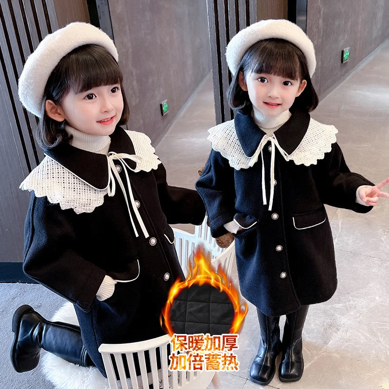 

Girls Woolen Coat Jacket Outwear 2022 Luxury Plus Thicken Spring Autumn Cotton Overcoat Comfortable Teenagers Tops Children's Cl