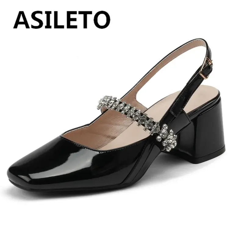 

Женские босоножки ASILETO 2022 с закрытым носком на блочном каблуке с задней лямкой без шнуровки Стразы размера плюс 32-43 однотонные черные бежевы...