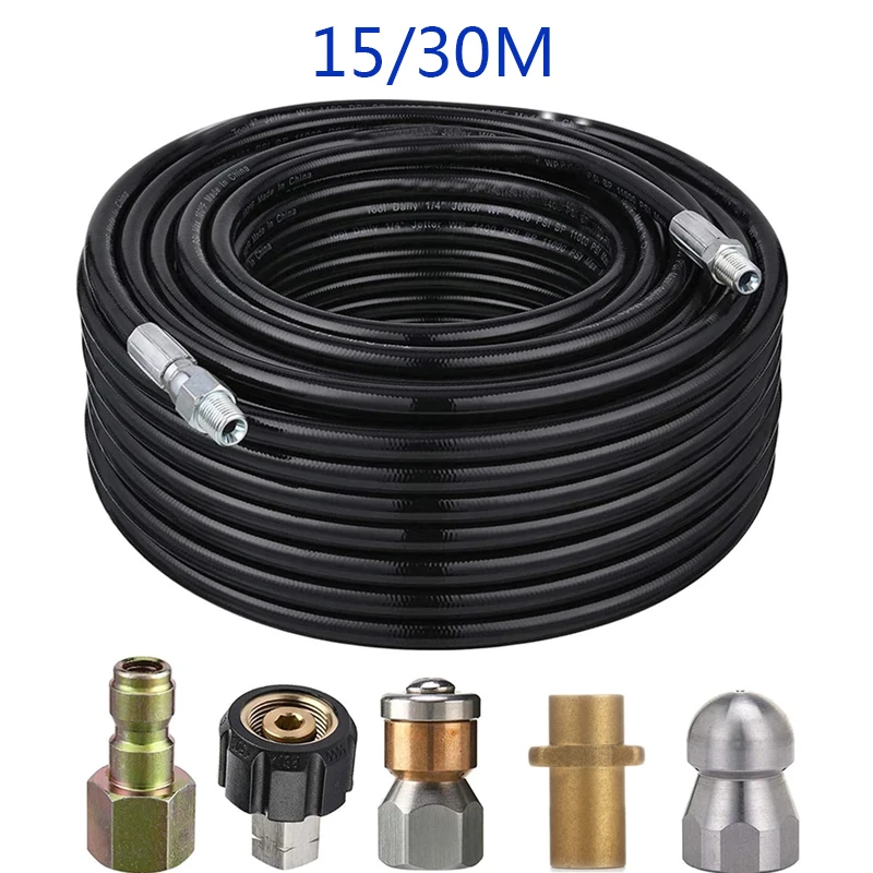 Sewer Jetter Kit 15/30M for Pressure Washer 4000PSI Drain Cleaner Hose for 1/4 Inch karcher K M22-14 Female Sewer Jetting Nozzle