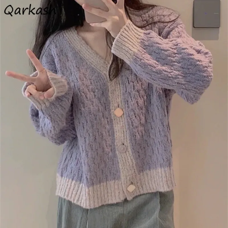 

Purple Gentle Baggy Cardigans Women Soft V-neck Sweet Casual Ulzzang Student Crop Literary Autumn Winter All-match Sweaters Lazy