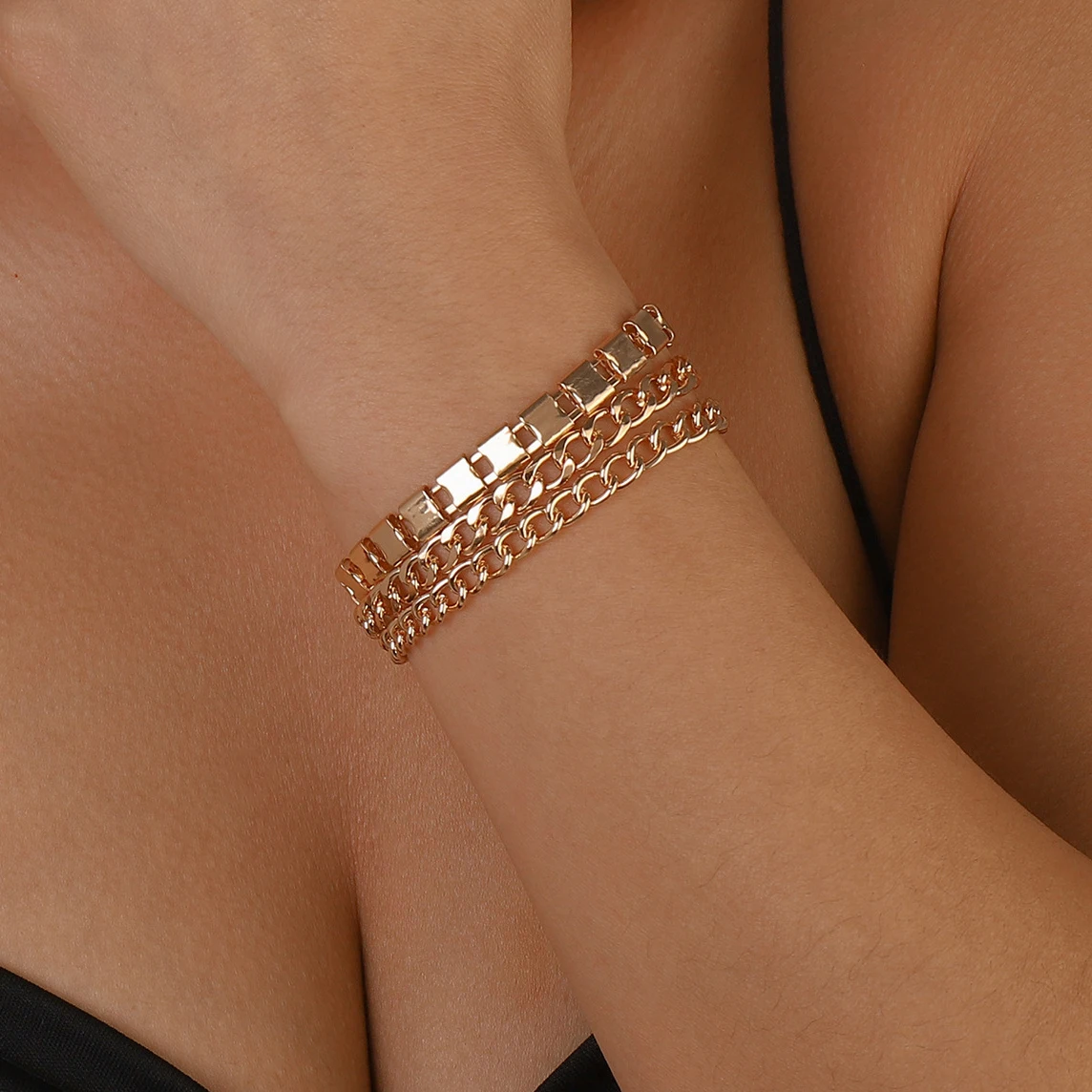 

High Quality Casual Cuban Chain Bracelets on Hand Women Boho Multilayer Gold Color Geometric Link Vintage Couple Friends Jewelry