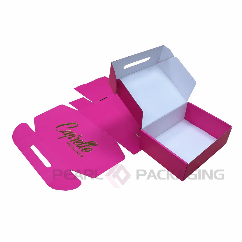 Gold Stamped Logo Hair Packaging Box Corrugated Hair Extensions Box Mailer