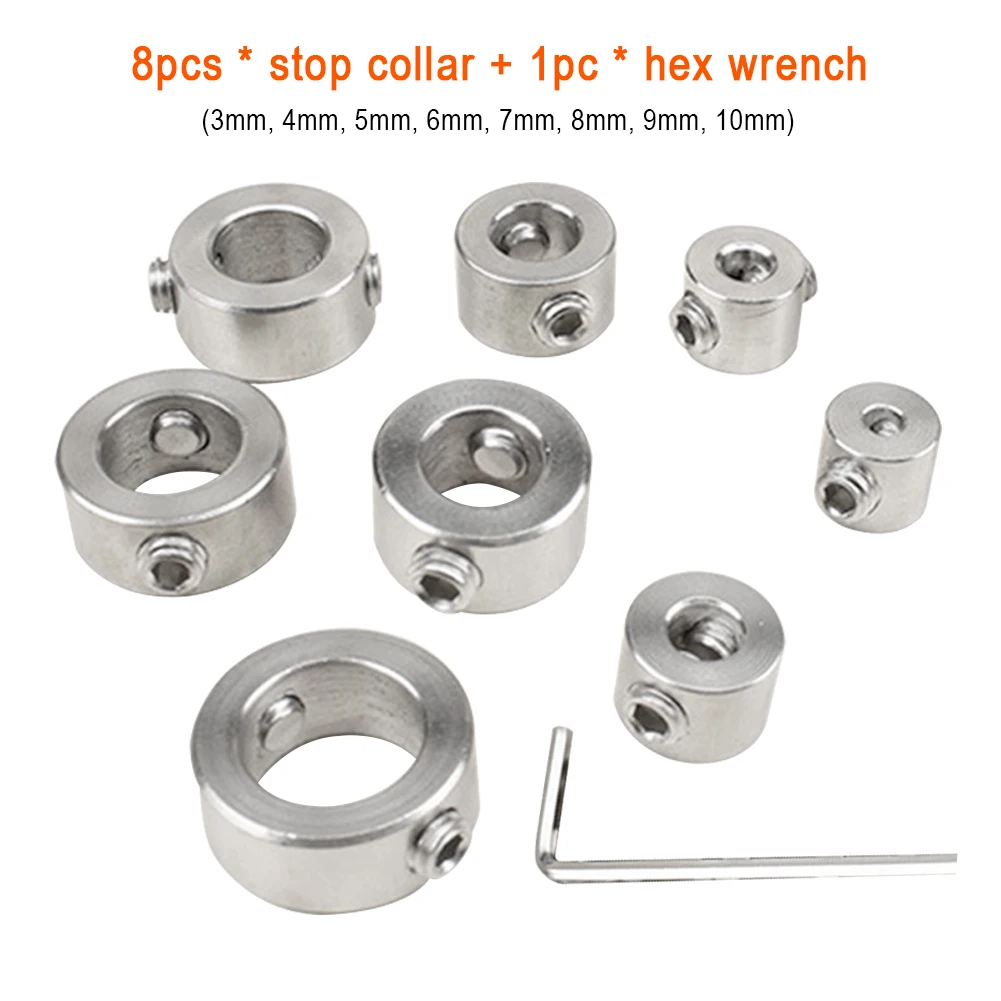 

8pcs Depth Stop Collar Set Durable Drill Bit Ring Positioner Heat Resistance Locator Tools With Hex Wrench Woodworking