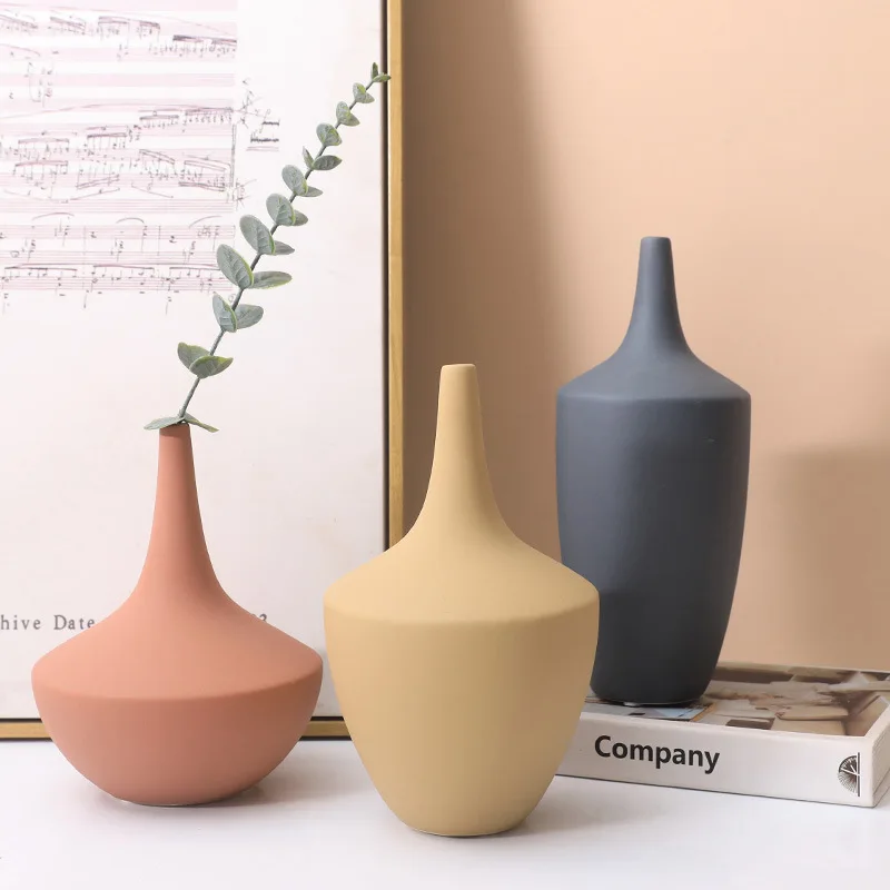 

Скандинавская матовая керамическая ваза Morandi, декор для гостиной, домашнее настольное украшение, кофейный столик, Цветочная композиция, худ...