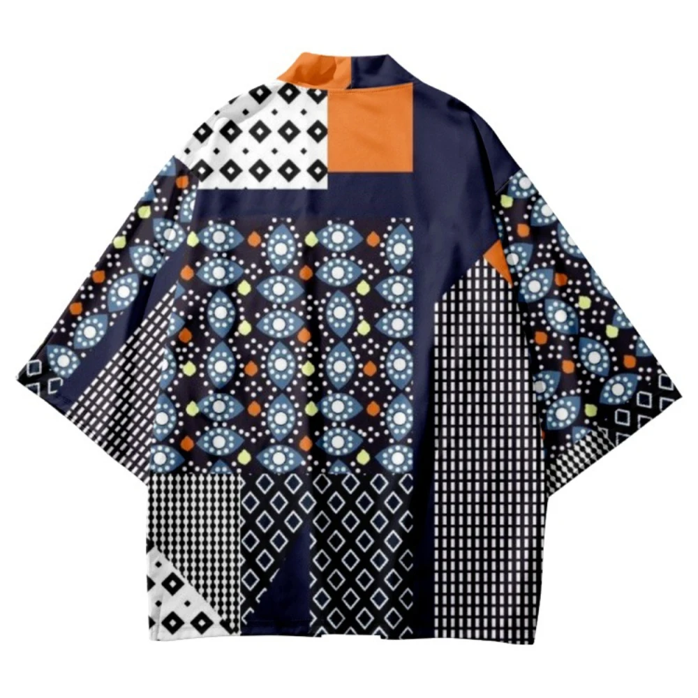 Кимоно для женщин и мужчин с геометрическим принтом Модный японский кардиган в